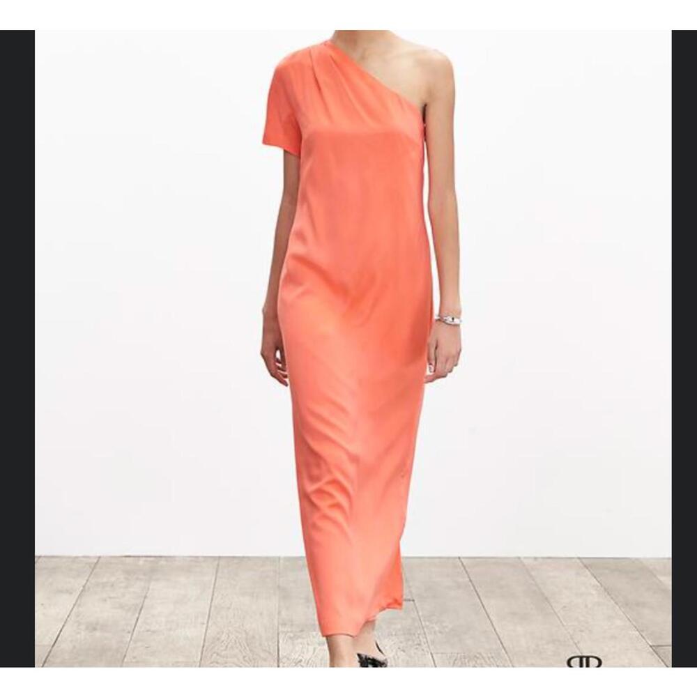BANANA REPUBLIC 100% silk one shoulder pink maxi dress sz 0